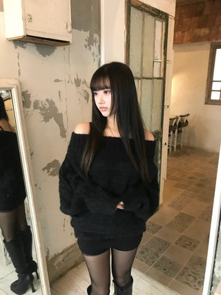 Louis Angora Off-shoulder Fur Knit Lovely Daily Year-End