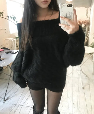 Louis Angora Off-shoulder Fur Knit Lovely Daily Year-End
