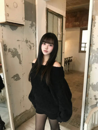 Louis Angora Off-shoulder Fur Knit Lovely Daily Year-End