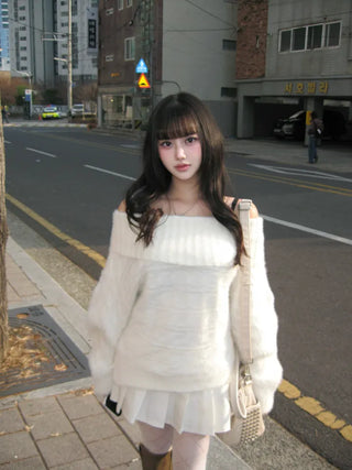 Louis Angora Off-shoulder Fur Knit Lovely Daily Year-End