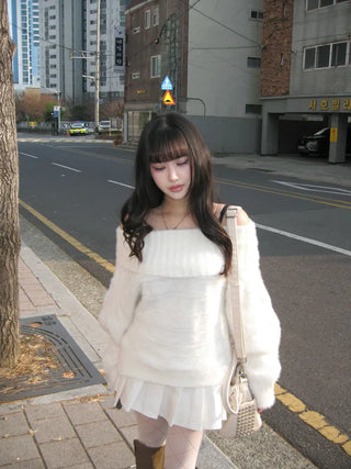 Louis Angora Off-shoulder Fur Knit Lovely Daily Year-End