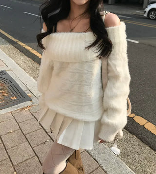 Louis Angora Off-shoulder Fur Knit Lovely Daily Year-End