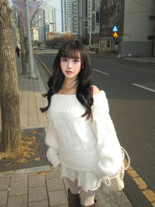 Louis Angora Off-shoulder Fur Knit Lovely Daily Year-End