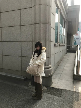 Lena Fur Hooded Double-Button Jacket Coat Daily Pinterest