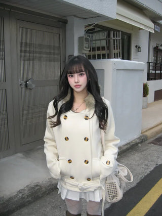 Lena Fur Hooded Double-Button Jacket Coat Daily Pinterest