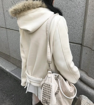 Lena Fur Hooded Double-Button Jacket Coat Daily Pinterest