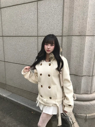 Lena Fur Hooded Double-Button Jacket Coat Daily Pinterest