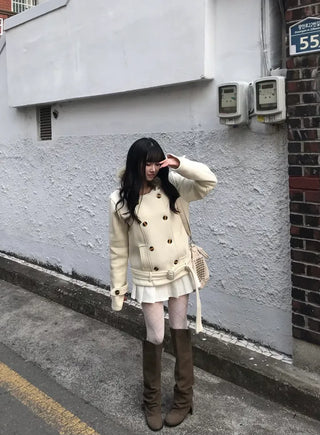 Lena Fur Hooded Double-Button Jacket Coat Daily Pinterest