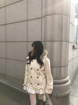Lena Fur Hooded Double-Button Jacket Coat Daily Pinterest