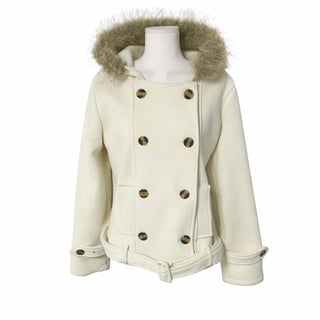 Lena Fur Hooded Double-Button Jacket Coat Daily Pinterest