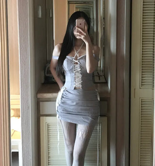 Diamond Asymmetrical Mesh Stockings Tattoo See-through Statement Item