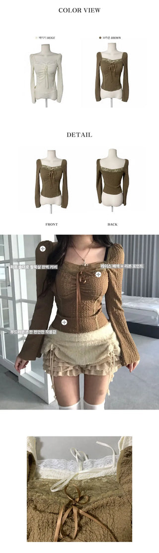 Princess Ribbon Puff Long Sleeve Blouse Tee T-shirt