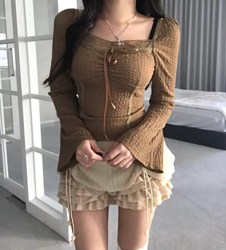 Princess Ribbon Puff Long Sleeve Blouse Tee T-shirt