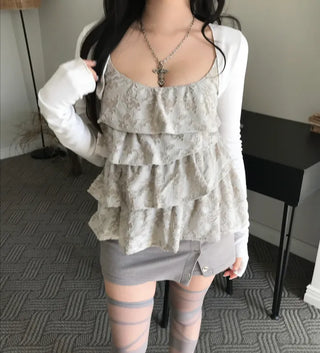 Rosy Floral Jacquard Tiered Sleeveless Lace Rose Date