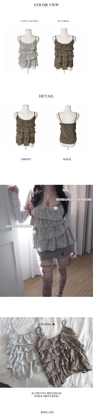 Rosy Floral Jacquard Tiered Sleeveless Lace Rose Date