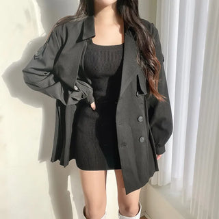 Back Pleated Belted Short Trench Coat Dress Jacket