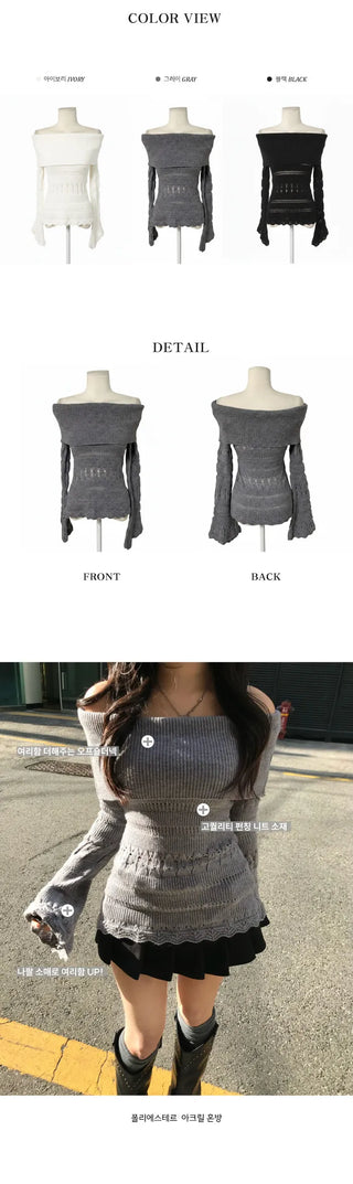 Close Punching Off-Shoulder Knit Date Look Delicate Fit