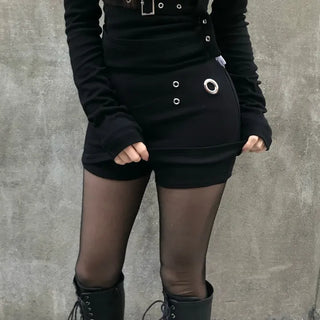 Metal Eyelet Mini Skirt Low-rise Ring Sleeveless Modern