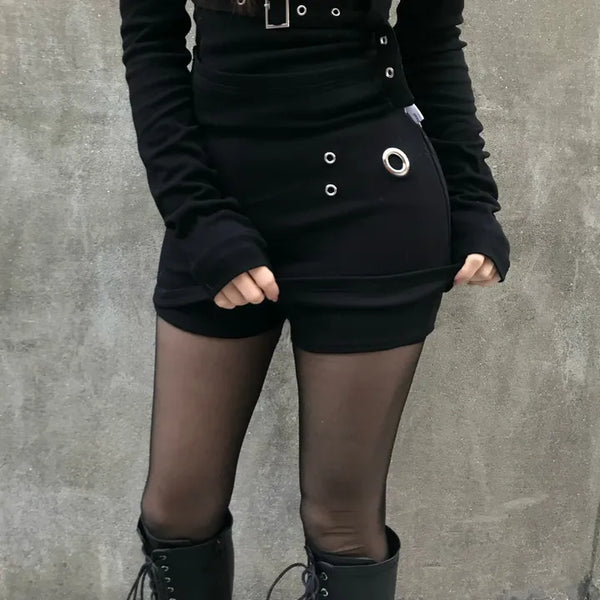 Metal Eyelet Mini Skirt Low-rise Ring Sleeveless Modern