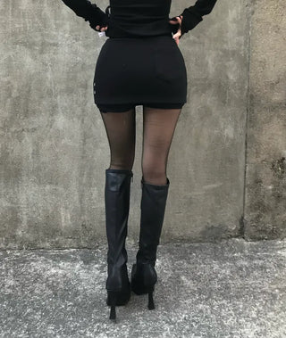 Metal Eyelet Mini Skirt Low-rise Ring Sleeveless Modern