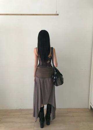 Vintage Oriental Flower Sleeveless Lace Strappy Bustier Stretch