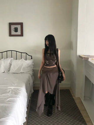 Vintage Oriental Flower Sleeveless Lace Strappy Bustier Stretch
