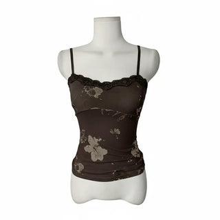 Vintage Oriental Flower Sleeveless Lace Strappy Bustier Stretch