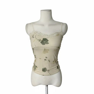 Vintage Oriental Flower Sleeveless Lace Strappy Bustier Stretch