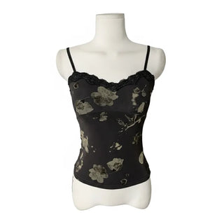 Vintage Oriental Flower Sleeveless Lace Strappy Bustier Stretch