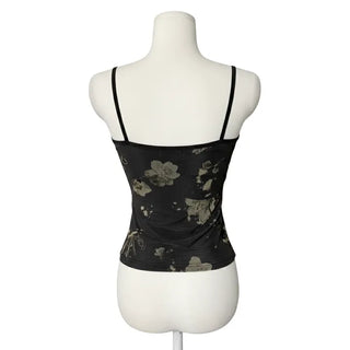 Vintage Oriental Flower Sleeveless Lace Strappy Bustier Stretch