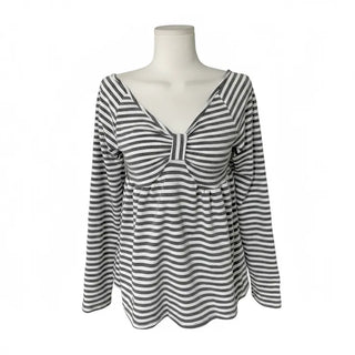 Rush Striped Ribbon Flare Tee Long Sleeve Off-shoulder