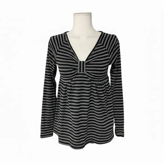 Rush Striped Ribbon Flare Tee Long Sleeve Off-shoulder