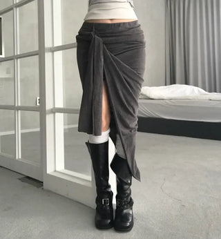 Haas Asymmetrical Stram Wrap Skirt Long Midi Elastic