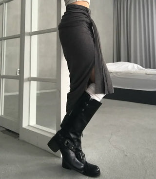 Haas Asymmetrical Stram Wrap Skirt Long Midi Elastic