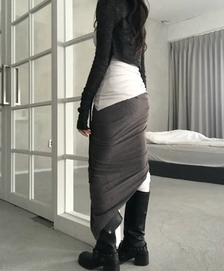 Haas Asymmetrical Stram Wrap Skirt Long Midi Elastic