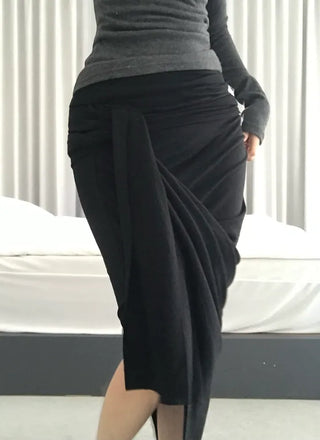 Haas Asymmetrical Stram Wrap Skirt Long Midi Elastic
