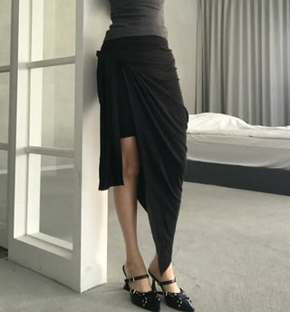 Haas Asymmetrical Stram Wrap Skirt Long Midi Elastic