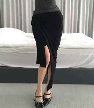 Haas Asymmetrical Stram Wrap Skirt Long Midi Elastic