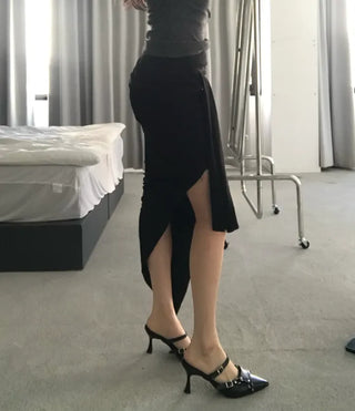 Haas Asymmetrical Stram Wrap Skirt Long Midi Elastic