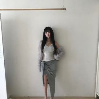Haas Asymmetrical Stram Wrap Skirt Long Midi Elastic