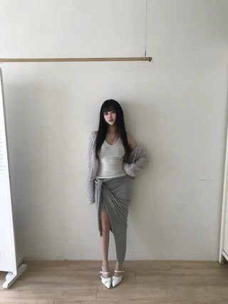 Haas Asymmetrical Stram Wrap Skirt Long Midi Elastic