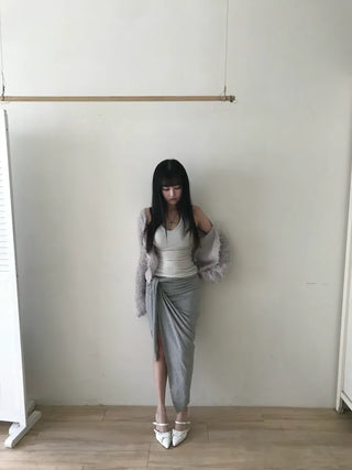 Haas Asymmetrical Stram Wrap Skirt Long Midi Elastic