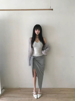 Haas Asymmetrical Stram Wrap Skirt Long Midi Elastic