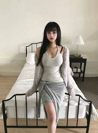 Haas Asymmetrical Stram Wrap Skirt Long Midi Elastic