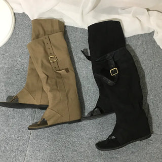 Buckle flip-flops hidden heel boots summer belt eyelet