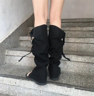 Buckle flip-flops hidden heel boots summer belt eyelet