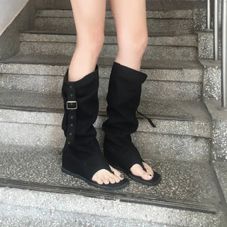 Buckle flip-flops hidden heel boots summer belt eyelet