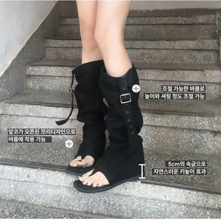 Buckle flip-flops hidden heel boots summer belt eyelet