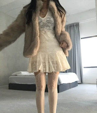 Rose See-through Brushed Halterneck Dress Flare Halter Spring