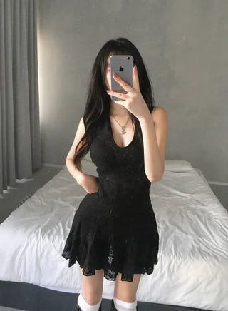 Rose See-through Brushed Halterneck Dress Flare Halter Spring